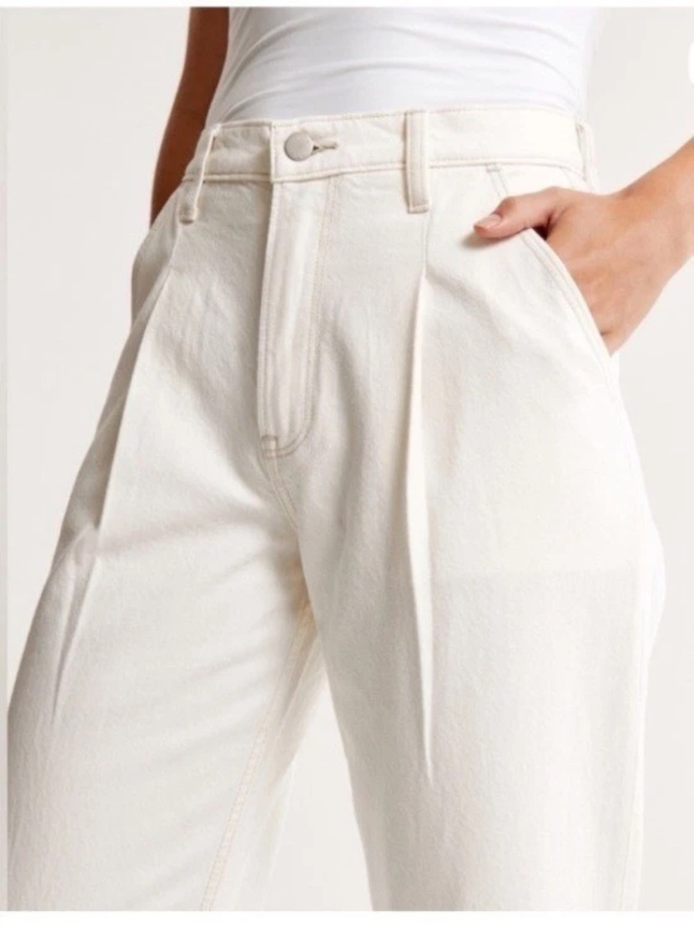Abercrombie High Rise 90s Relaxed Jeans Sz 29 8 Short Ivory Pleated Denim Pants